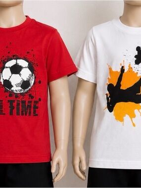 Boys' Red& White Soccer Graphic Tee - Short Sleeve Bundle- 2 Shirts NWOT 14/16